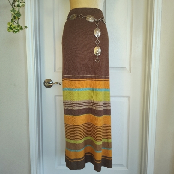 Double D Ranch Western LINEN Blend Maxi Skirt stripe bohemian southwest cowgirl - Picture 5 of 9